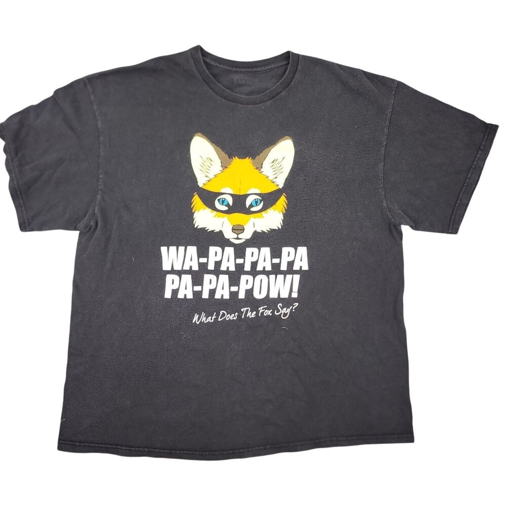 Unisex What Does The Fox Say Wa-Pa-Pa-Pa-Pa-Pow! Black Cotton T-Shirt Size XXL